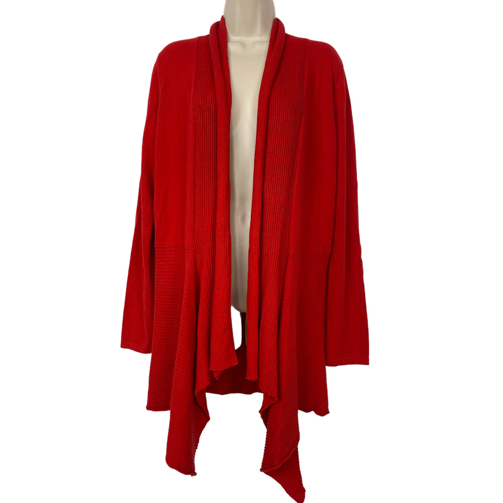 Peter Nygard Cardigan Sweater Womens Medium Open Front Long Flowy Asymmetric Red